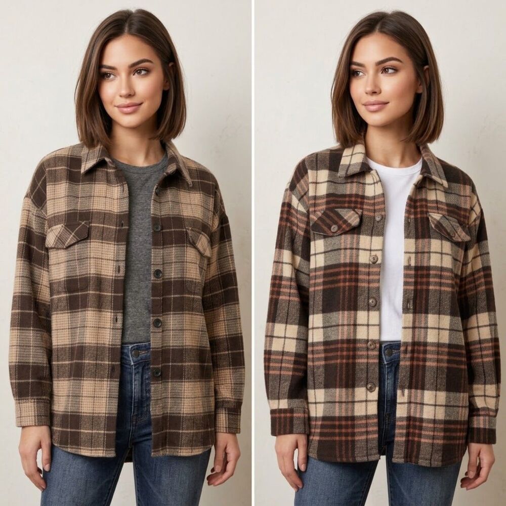 Heavyweight Plaid Flannel Oversized Button Shirts Bundle Two Cowgirl Western - L
